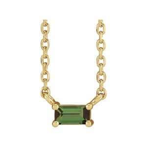 14K Yellow Natural Green Tourmaline Solitaire 18" Necklace